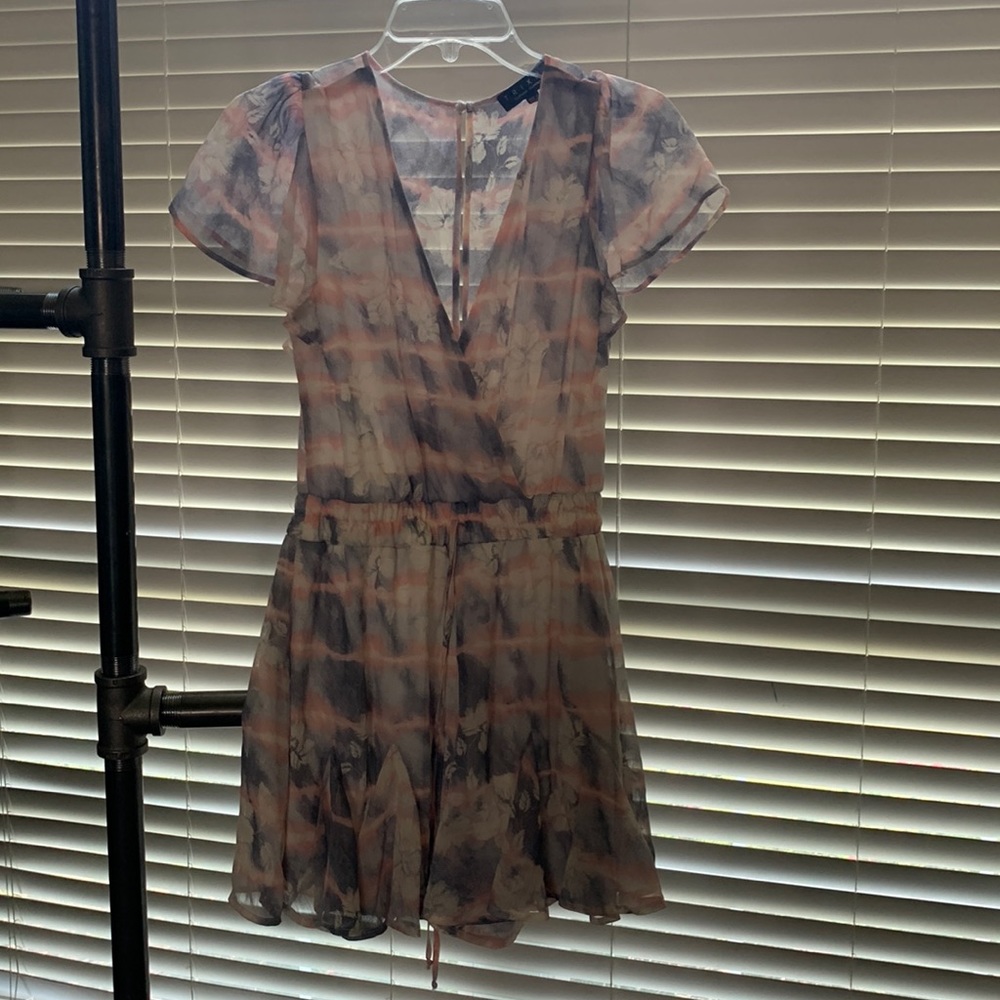 Trxxi Floral Print Romper Surplice Neckline Ruffle Hem Elastic Waist Size small